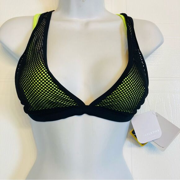Fabletics Neon Costa Mesh Layer‎ Triangle Bikini Top Removable Cups Sz Large NEW - Picture 4 of 15